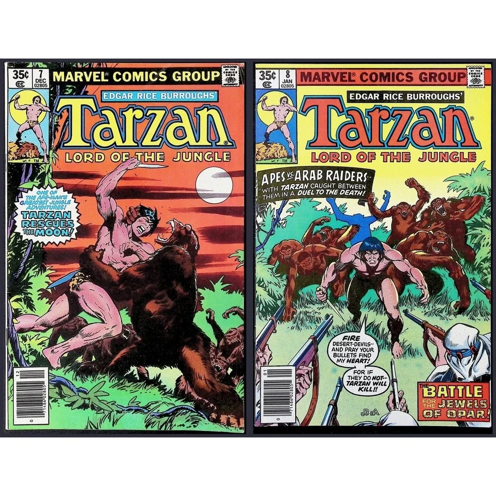 Tarzan Lord of the Jungle 2X Comic Lot #7 8 Newsstand Marvel